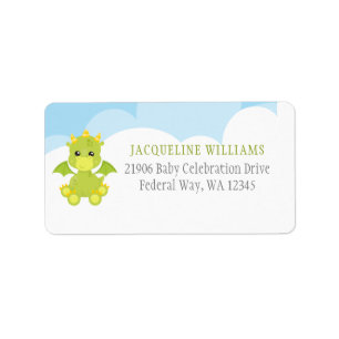Whimsical Boy Dragon Baby Shower Label