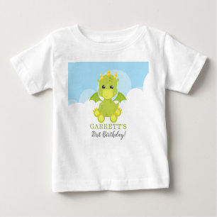 Whimsical Boy Dragon First Birthday Baby T-Shirt