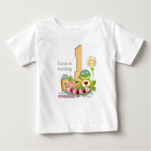 Whimsical Boy Frog   Personalised Birthday Baby T- Baby T-Shirt