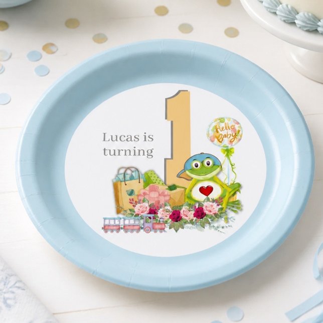 Whimsical Boy Frog | Personalised Birthday  Paper Plate (Creator Uploaded)