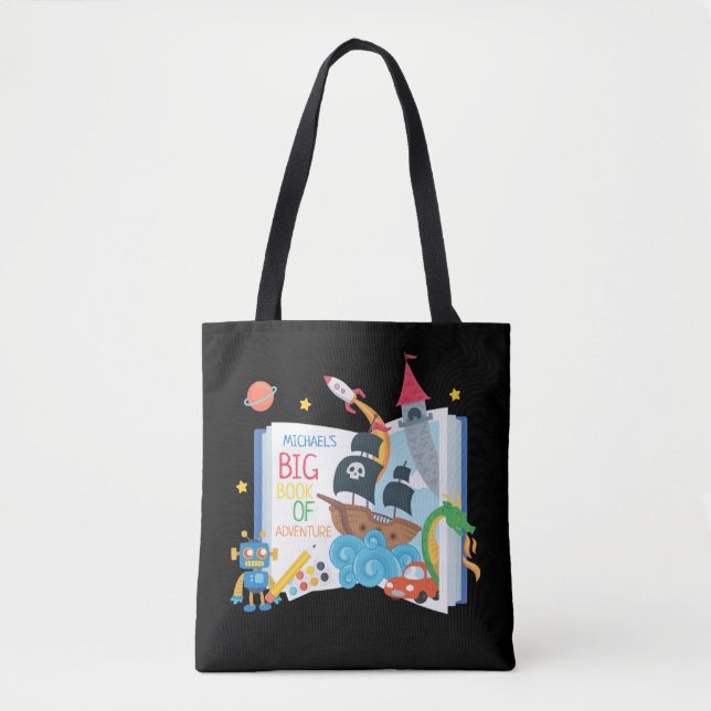 Whimsical Boy Library Book Tote Bag (Front)
