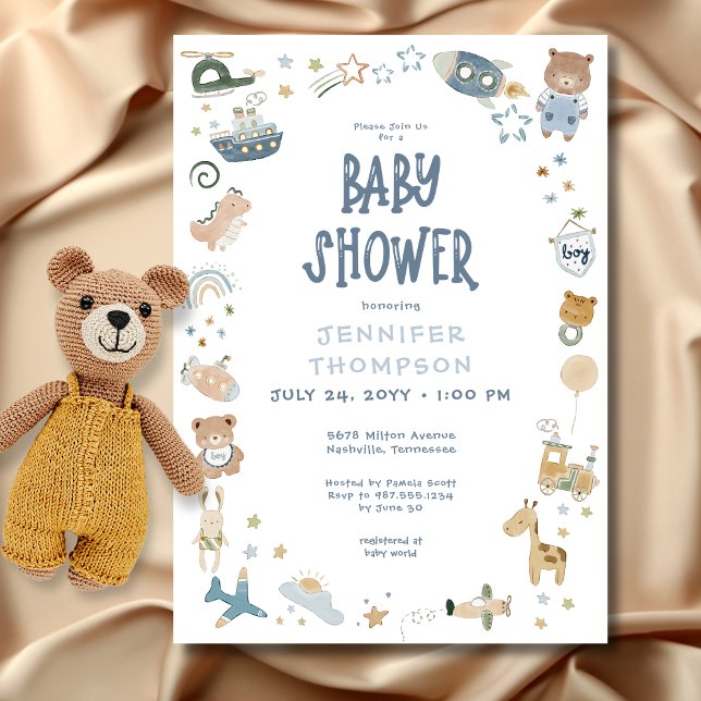 Whimsical Boy Watercolor Doodle Baby Shower Invitation (Whimsical Oh Boy Watercolor Doodle Baby Shower Invitation)
