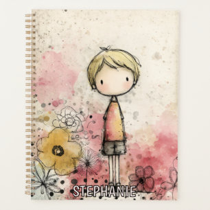 Whimsical Boy Watercolor with Floral Accents (2) Planner