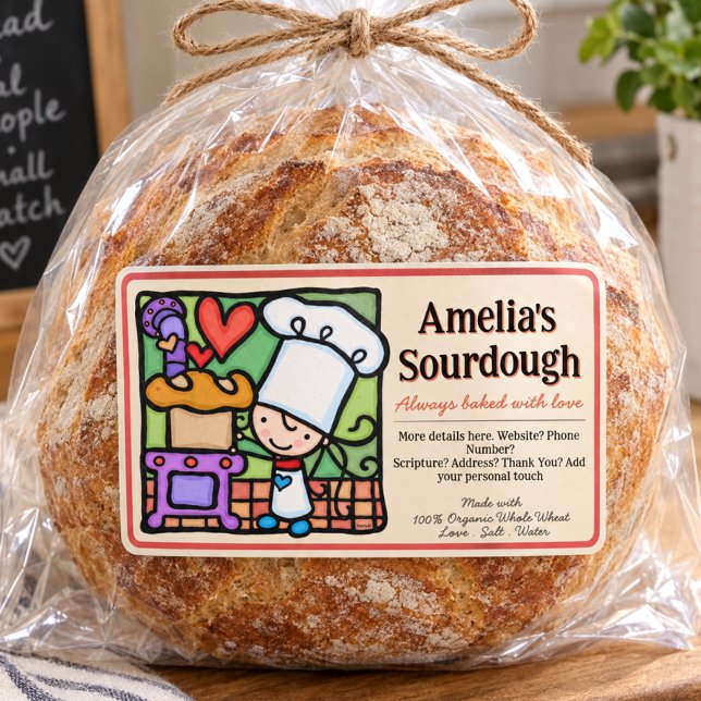 Whimsical Bread Baking Cute Baker Girl Rectangular Sticker (Creator Uploaded)