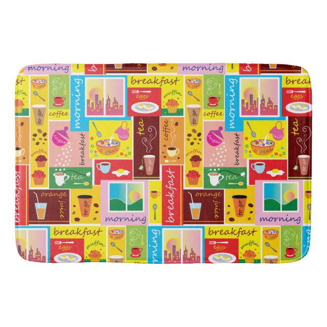 Whimsical Breakfast Pattern Bath Mat (Front)