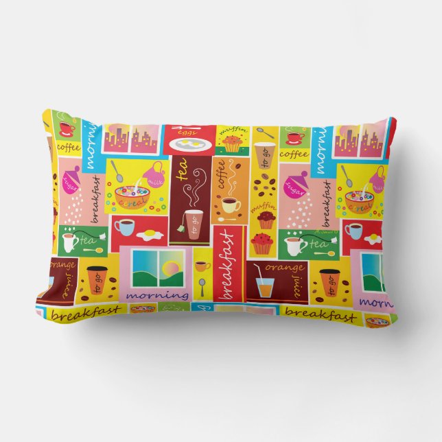 Whimsical Breakfast Pattern Lumbar Cushion (Front)