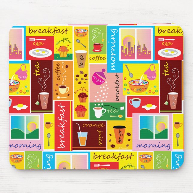 Whimsical Breakfast Pattern Mouse Pad (Front)