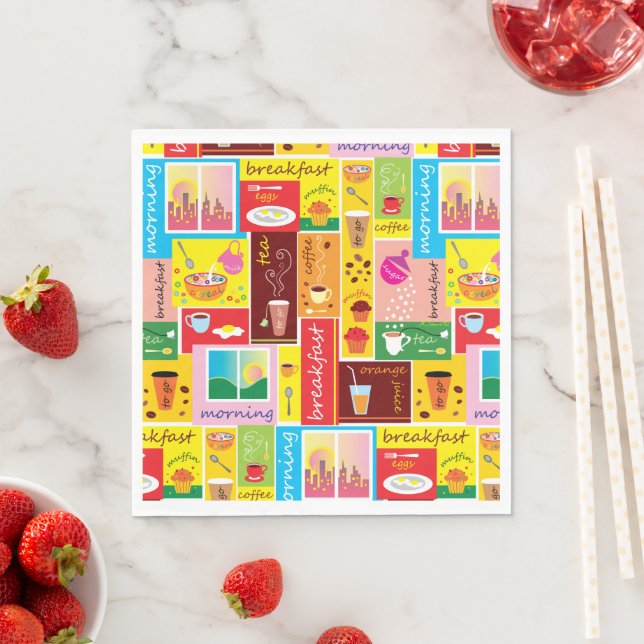 Whimsical Breakfast Pattern Napkin (Insitu)