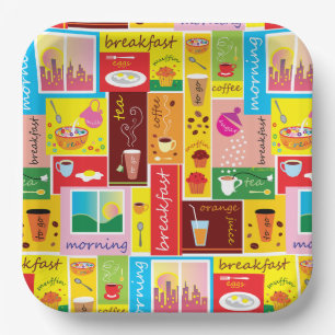 Whimsical Breakfast Pattern Paper Plate
