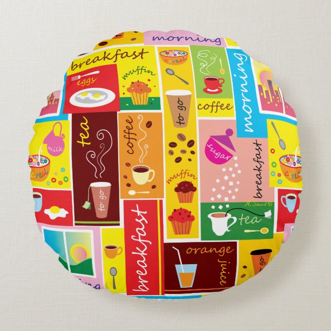 Whimsical Breakfast Pattern  Round Cushion (Front)