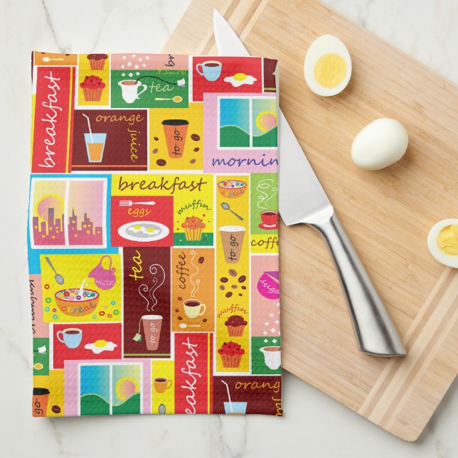 Whimsical Breakfast Pattern Tea Towel (Quarter Fold)