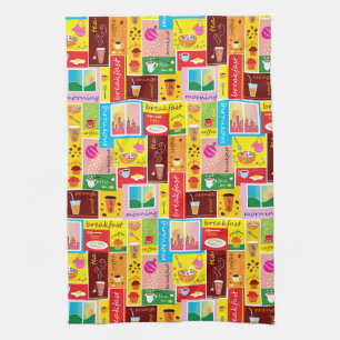 Whimsical Breakfast Pattern Tea Towel