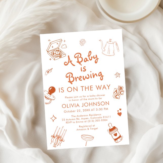 whimsical Brewing Coffee Hand Drawn Baby Shower Invitation (Creator Uploaded)
