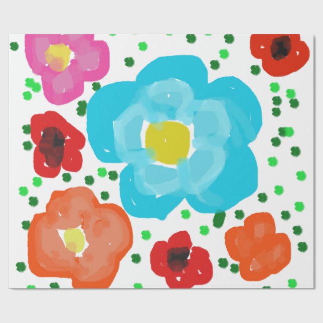 Whimsical Bright Abstract Floral Wrapping Paper (Flat)