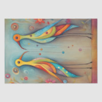Whimsical Bright and Bold Long Leg Bird Decoupage