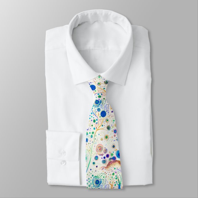 Whimsical Bright Colourful Trees White Tie (Tied)