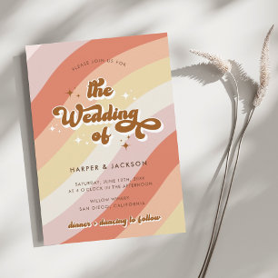 Whimsical Bright Colours Orange Retro 70s Wedding  Invitation