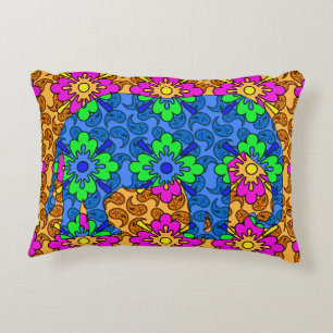 Whimsical Bright Paisley Colourful Elephant Decorative Cushion