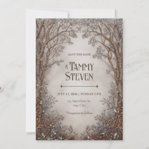 Whimsical Bronze Filigree Forest Wedding Invitation