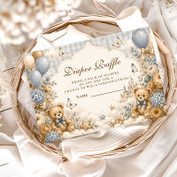 Whimsical Brown And Blue Bear Diaper Raffle