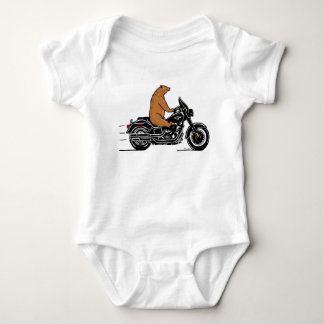 Whimsical brown bear riding a motorcycle baby bodysuit