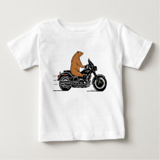 Whimsical brown bear riding a motorcycle baby T-Shirt