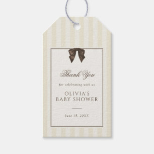 Whimsical Brown Bow Striped Baby Shower Gift Tags