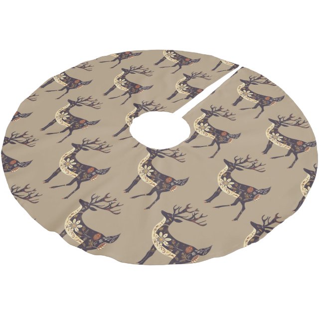Whimsical Brown Deer Christmas  Brushed Polyester Tree Skirt (Angled)