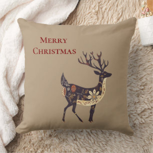 Whimsical Brown Deer Christmas  Cushion