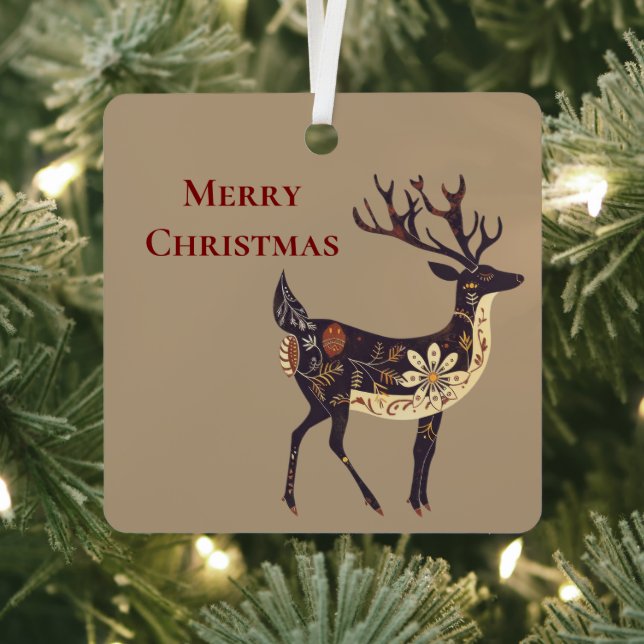 Whimsical Brown Deer Christmas  Metal Tree Decoration (Insitu)