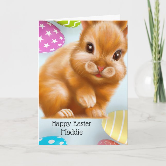 Whimsical Brown Easter Bunny Card (Front)
