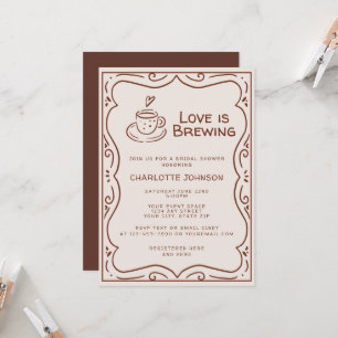 Whimsical Brown Love Is Brewing Bridal Shower Invitation