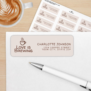 Whimsical Brown Love Is Brewing Bridal Shower Return Address Label