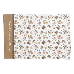 Whimsical Brown Owl Cartoon Pattern Pillowcase