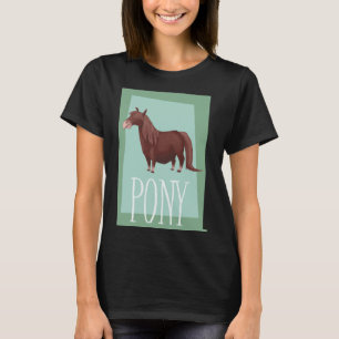 Whimsical Brown Shetland Pony On Green Retro Backd T-Shirt
