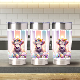 Whimsical Brushstroke Easter Highland Cow 20oz Insulated Tumbler