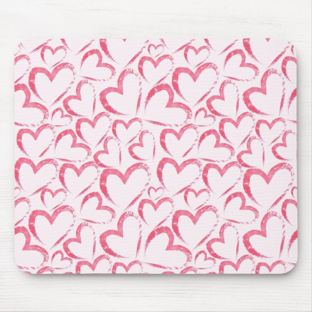 Whimsical Brushstroke Hearts Mouse Pad (Front)