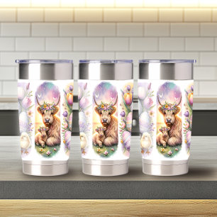 Whimsical Brushstroke Highland Cow Easter 20oz Insulated Tumbler