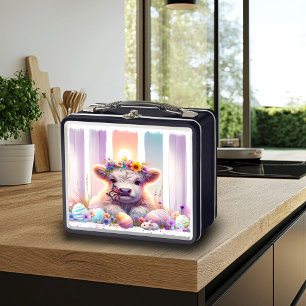 Whimsical Brushstroke Highland Cow Easter Lunchbox
