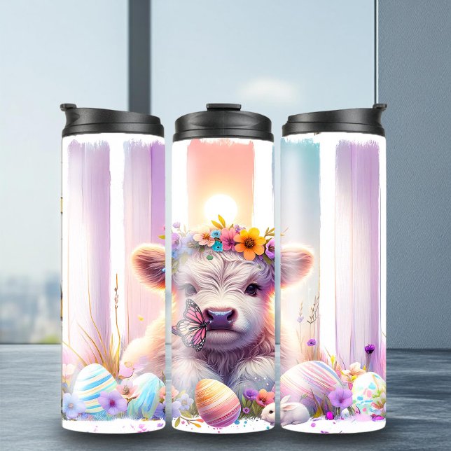 Whimsical Brushstroke Highland Cow Easter Tumbler (Creator Uploaded)