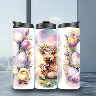 Whimsical Brushstroke Highland Cow Easter Tumbler