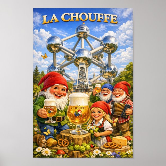 Whimsical Brussels Chouffe Beer Celebration Poster (Front)