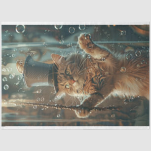Whimsical Bubbly Kitten Decoupage  Tissue Paper