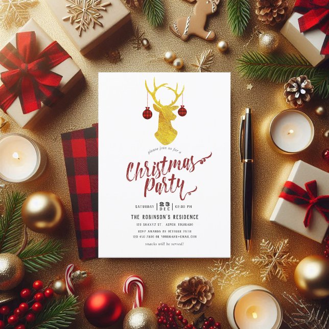 Whimsical Buffalo Plaid Rustic Christmas Party Invitation (Buffalo Plaid Christmas Party Invitation)