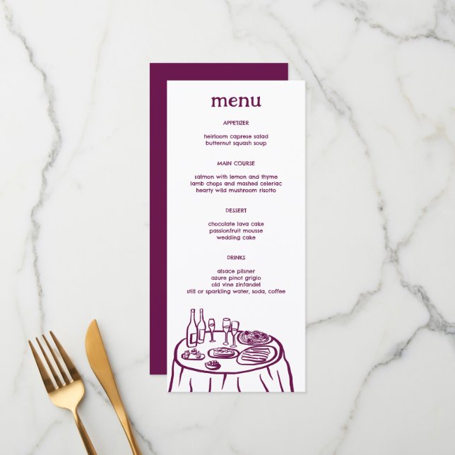 Whimsical Buffet Table Doodle Sketch Modern CUSTOM Menu (Front/Back In Situ)