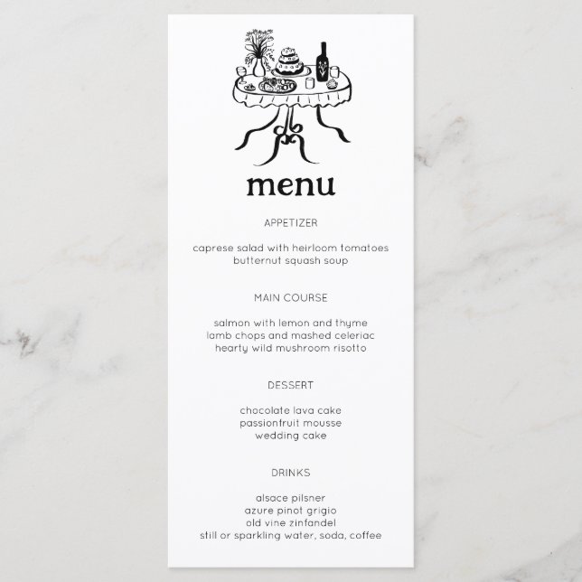 Whimsical Buffet Table Doodle Sketch Modern CUSTOM Menu (Front)