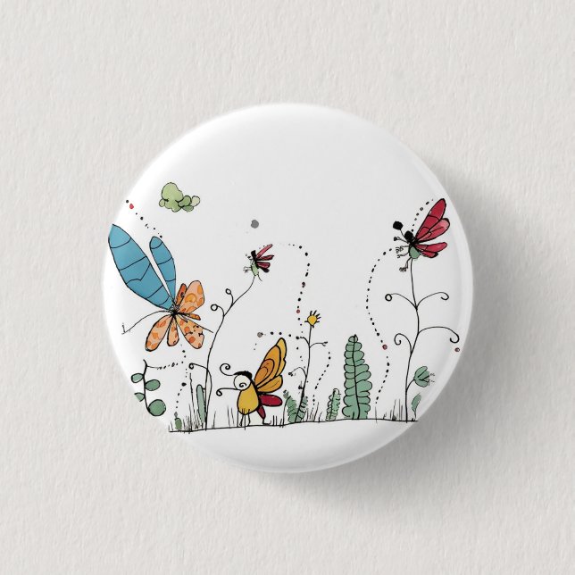 Whimsical bug badge, bug themed pin/badge/button 3 cm round badge (Front)