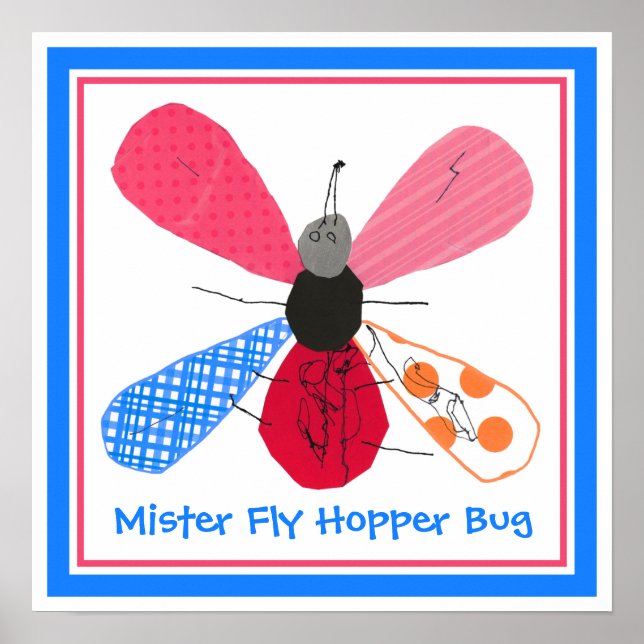Whimsical Bug Collage Art by 4 Year Old Nathaniel Poster (Front)