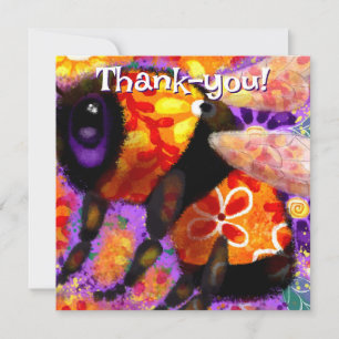 Whimsical Bumble Bee Floral Orange Red Yellow Card