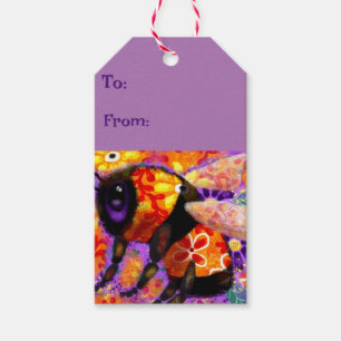 Whimsical Bumble Bee Floral Orange Red Yellow Gift Tags